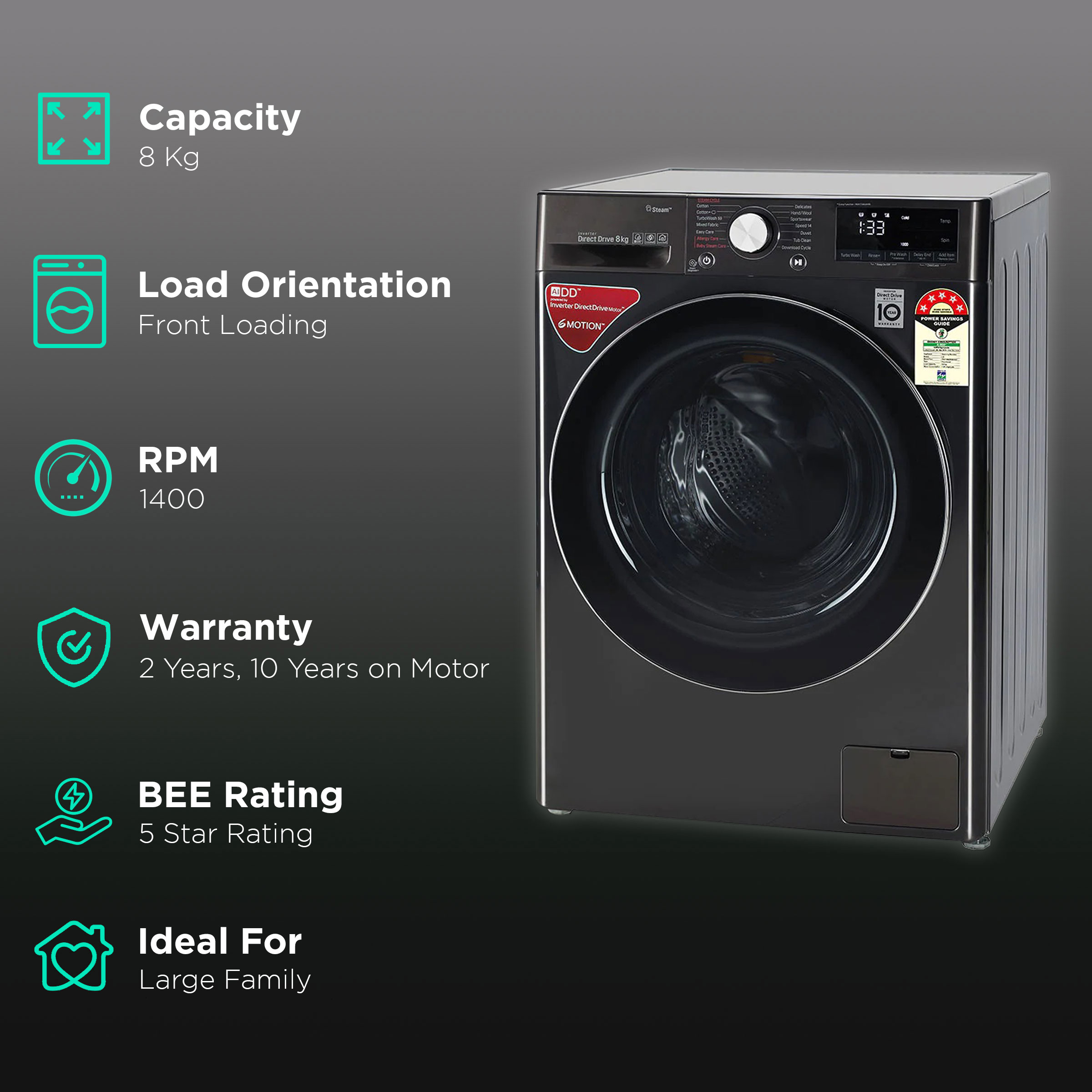 Buy LG 8 kg 5 Star Fully Automatic Front Load Washing Machine